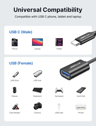 Vista 7 de JSAUX Adaptador USB C a USB 3.0 [2 unidades], USB C macho a USB hembra OTG adaptador compatible con MacBook Pro/Air, iPhone 17 Pro Max/iPhone Negro
