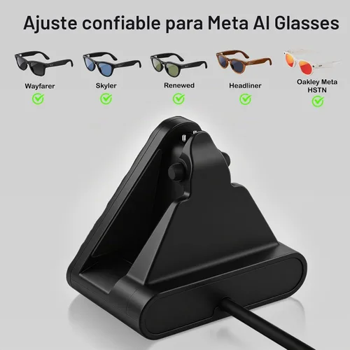 Vista 2 de Soporte de carga inteligente para lentes y cable compatible con Ray-Ban Meta Wayfarer Headliner Skyler, base de carga portátil USB-C para lentes