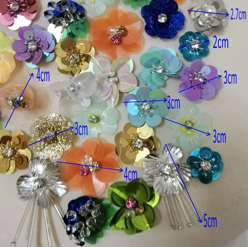 Vista 2 de 30 piezas de parches bordados de flores con lentejuelas al azar para manualidades en tela (colorido A)