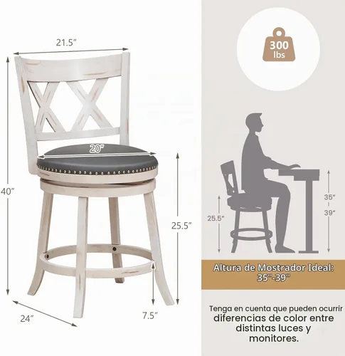 Vista 5 de GIANTEX - Juego de 2 taburetes de bar de 25.5 pulgadas, taburetes giratorios de altura de mostrador con respaldo, asiento acolchado de 20 pulgadas