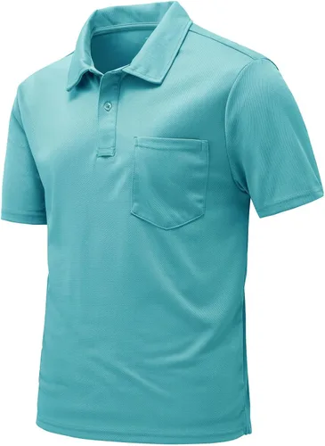 Vista 45 de Rdruko Camisas polo para hombre de manga corta, secado rápido, para golf y deportes al aire libre con bolsillo 01 Negro