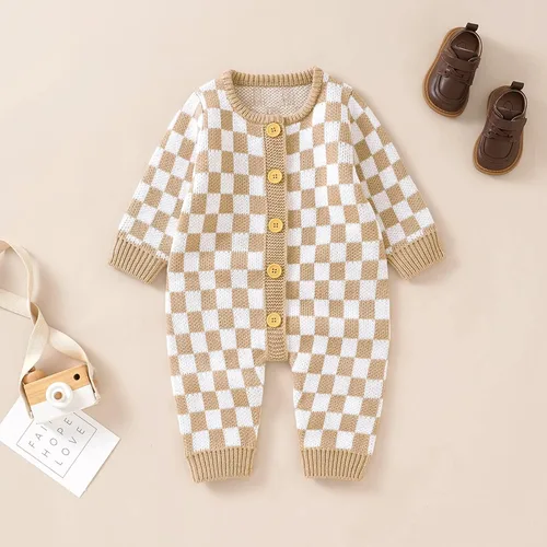 Vista 2 de Sduydiosy Mameluco para bebé recién nacido, ropa de manga larga con botones, lindo traje de invierno para bebé