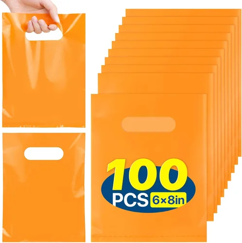 Vista 9 de ANZNKU 100 bolsas de regalo pequeñas multicolor con asa para dulces, muestras de bocadillos, manualidades, bolsa de regalo de plástico a granel