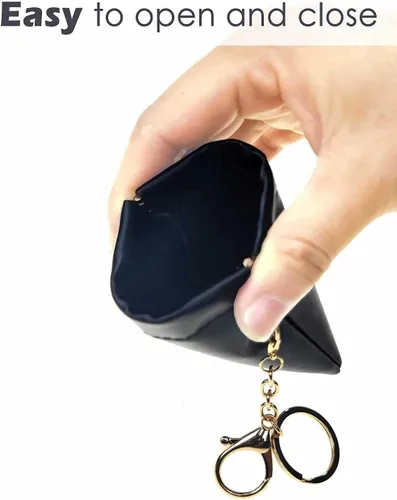 Vista 5 de VOFOON Monedero de cuero con llavero pequeño titular de cambio delgado para mujeres y hombres, Negro -, Bolsa delgada