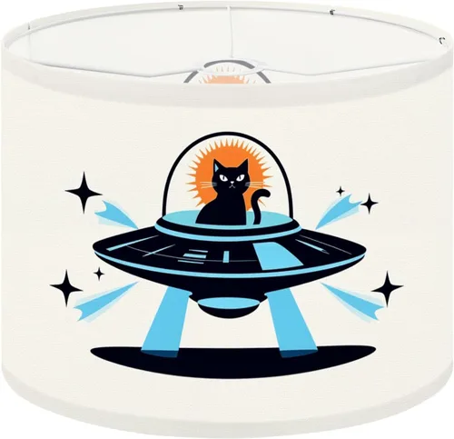 Vista 12 de Drum Lampshade Mid Century Black Cat Starry Lights Retro Style Medium Lamp Shade Replacement Linen Fabric Lampshades for Bedside Table Lamp Floor