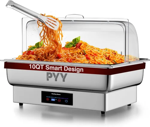 Vista 8 de Juego de buffet de platos de roce PYY con tapa enrollable, juego de 9 cuartos de galón de servidor de roce de acero inoxidable para catering, chafer