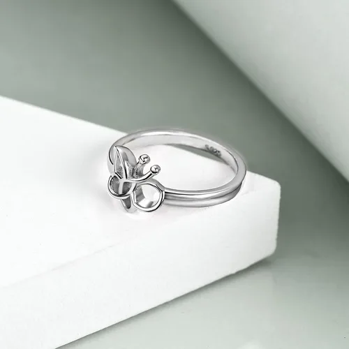 Vista 3 de HUKKUN Anillos de serpiente, perezoso, gato, conejo, mariposa para niñas, plata de ley 925, bonitos anillos apilables de animales, joyería, regalo