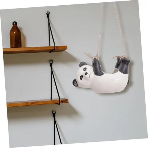 Vista 8 de Happyyami Maceta colgante de panda para montar en la pared, florero para interiores, decoración de habitación asética de cerámica, macetas colgantes