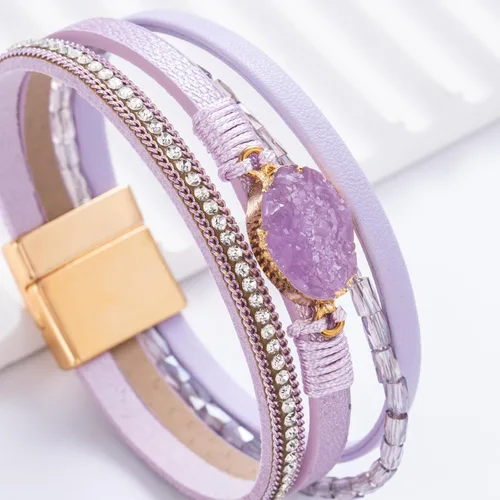 Vista 244 de FANCY SHINY - Pulsera de cuero estilo bohemio, pulsera de cuentas de cristal con cierre magnético, regalos de joyería para mujer