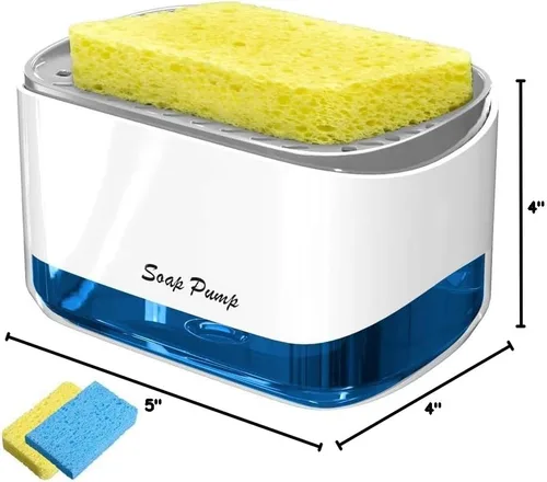 Vista 6 de Dispensador de jabón de calidad premium para cocina - Dispensador de líquido lavavajillas con soporte para esponja, bomba de fregadero y soporte
