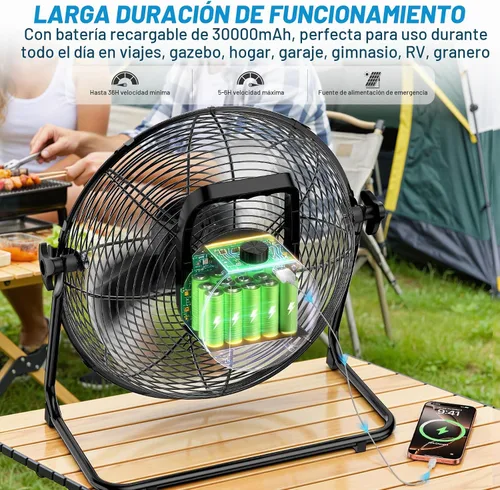 Vista 2 de DBF Ventilador solar de 20 pulgadas para exteriores, ventilador de piso recargable de 30000 mAh con panel solar de 40 W, 18 velocidades, tiempo