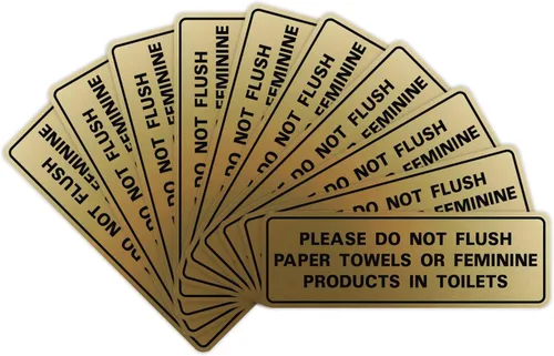 Vista 33 de All Quality Estándar Please Do Not Flush Toallas de papel o productos femeninos en inodoros puerta o pared Letrero Negro - Pequeño (1 paquete)