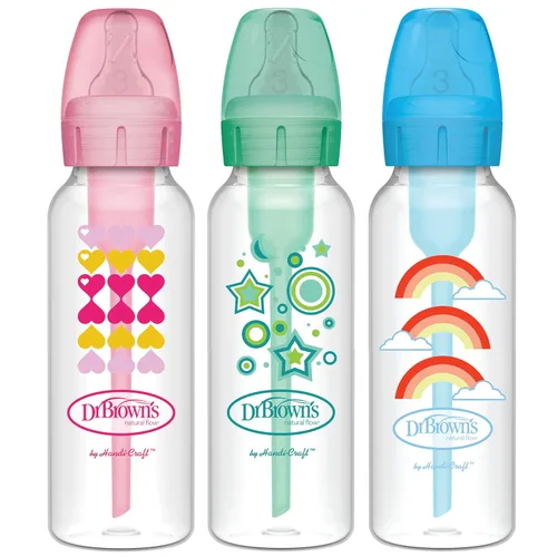 Vista 12 de Kit de iniciación de vasito anti-cólico Dr. Brown's Options+ estrecho, 8 onzas/250mL, con tetina de flujo medio-rápido Nivel 3 y boquilla de sorber