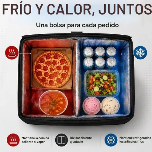 Vista 2 de TRUE NORTH Bolsa Térmica para Entrega de Alimentos con Divisor (23"x15"x14") - Bolsa Calentadora de Alimentos Uber Eats - Bolsas de Pizza