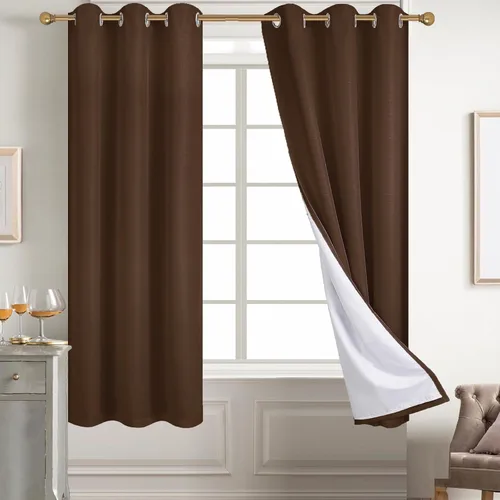 Vista 126 de Diraysid Cortinas 100% opacas de lino beige para dormitorio, con ojales, aislamiento térmico, cortinas de oscurecimiento de habitación