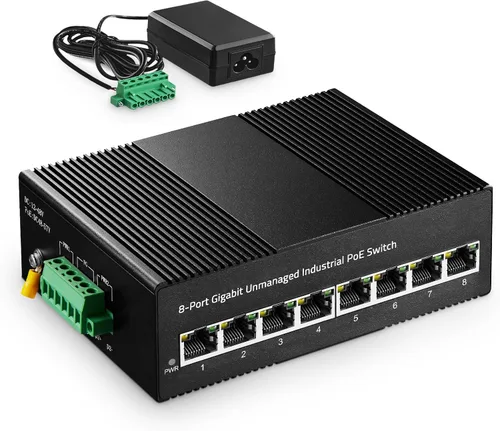 Vista 11 de Interruptor industrial Gigabit PoE de 5 puertos, IEEE802.3af/at Ethernet, 1 puerto SFP con módulo LC de 12.4 mi, aleación de aluminio IP40 -40 ~