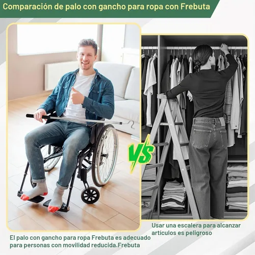 Vista 6 de Poste de gancho para ropa, 51 pulgadas, alcance de poste de armario con gancho, mango de esponja de acero inoxidable, longitud del mango de la ropa
