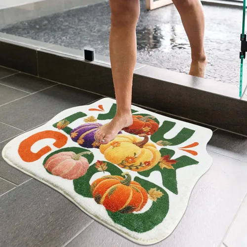Vista 6 de SHIYUE You Look Good - Alfombra de baño divertida y bonita alfombra de baño con diseño de calabaza de otoño, suave, absorbente de agua