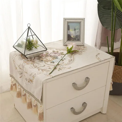 Vista 3 de Mantel de noche de estilo europeo, de jacquard, para tocadores y mesas auxiliares (color beige, borla)