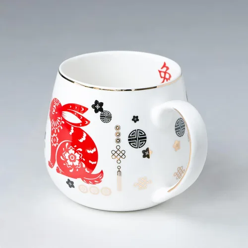 Vista 4 de Gracie China Year of the Rabbit (2023 Chinese Zodiac) Tazas de café/té, juego de 2