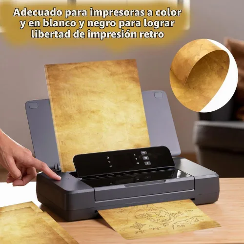 Vista 2 de 48 hojas de papel pergamino añejado A4, antiguo, doble cara, suave para inyección de tinta e impresión láser, ideal para escribir, invitaciones