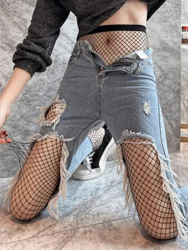 Vista 3 de SHENHE Women's 1pc Sheer Mesh Pattern Tights High Waist Fashionable Sexy Streetwear Fishnet Stockings