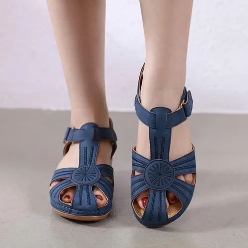 Vista 3 de SHIBEVER Sandalias de cuña para mujer Verano: zapatos elegantes con 16 Azul