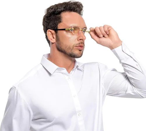 Vista 2 de HIGHLIKE Rimless Reading Glasses, Spring Hinge Readers, Diamond Cut Edge Design Blue Light Glasses
