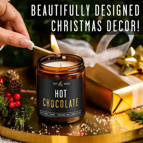 Vista 4 de Vela de chocolate caliente – con vela de cacao caliente y crema con infusión de aceites esenciales perfumados, tarro reutilizable de 9 onzas, larga