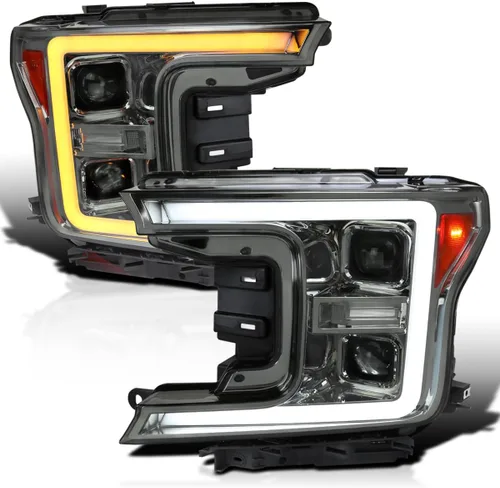 Vista 3 de SPEC-D TUNING Faros Delanteros de Proyector Secuenciales Switchback Negros con Barra de Luz LED Compatible con Ford F-150 2018-2020, Par de Conjunto