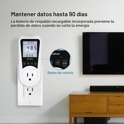 Vista 5 de SURAIELEC Medidor de Vatios, Medidor de Energía de Enchufe, Calculadora Automática de Costos, Pantalla Grande Retroiluminada, Protección Contra