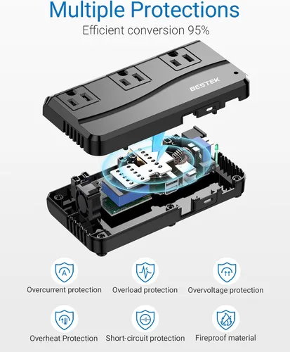 Vista 6 de BESTEK Convertidor de corriente de 250 W de 3 salidas y 4 puertos USB Transformador de voltaje de viaje 220V a 110V con adaptadores de enchufe