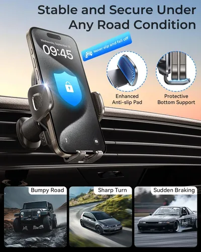 Vista 5 de Soporte de teléfono para ventilación de aire mejorado 2026 para automóvil con nuevo clip de gancho de metal, práctico Negro Gris