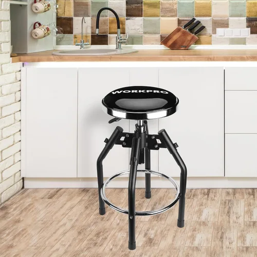 Vista 8 de WORKPRO Taburete de Taller Hidráulico Ajustable de Servicio Pesado, Taburete de Bar para Garaje, 29 a 33.86 pulgadas, Capacidad de 330 Libras, Negro