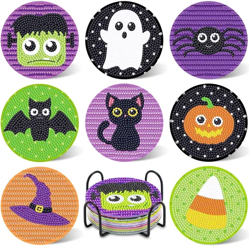 Vista 13 de UPINS 8 piezas de posavasos de arte de diamante bohemio para bebidas, kits de arte de diamante DIY para adultos, niños, principiantes, suministros