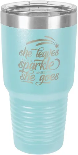 Vista 23 de SHE LEAVES A LITTLE SPARKLE WHEREVER SHE GOES Vaso negro de 30 onzas con popote y tapa superior deslizante Taza de viaje de acero inoxidable