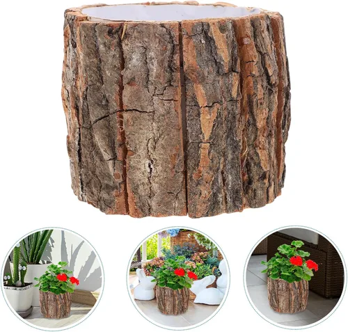 Vista 6 de Hemoton Macetas rústicas para suculentas, macetas de cactus, árbol de madera, tronco, tocón, maceta, hierbas, cactus, bonsái, decoración