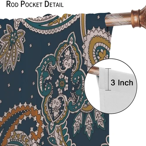 Vista 202 de Cortinas opacas con estampado de flores de cachemira, estampado de cachemira sobre fondo blanco, para decoración del hogar, cocina, restaurante