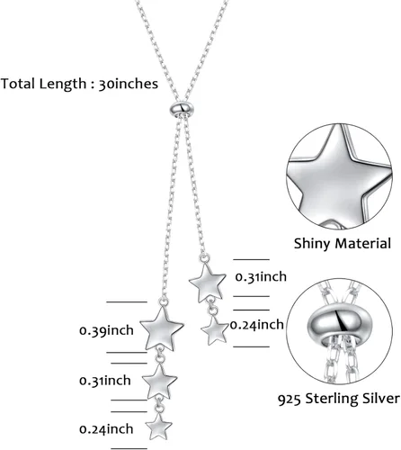 Vista 6 de YinShan Collar delicado de cadena larga de estilo simple de plata de ley 925 con dije de estrella de perlas ajustable en forma de Y para mujer