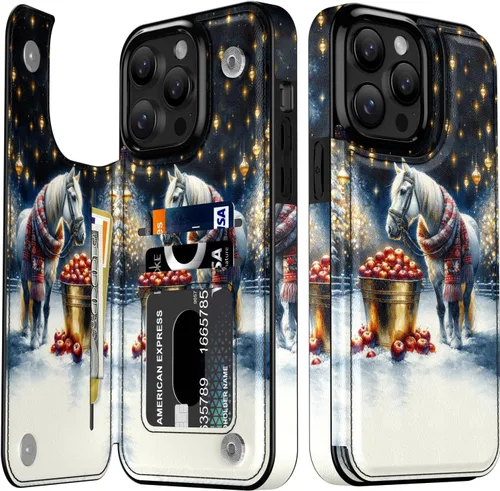 Vista 226 de LETO para iPhone 15 Pro Funda tipo cartera - Tapa tipo folio con patada - Diseños de moda - Tarjetero - Funda protectora para mujeres y niñas - 6.1