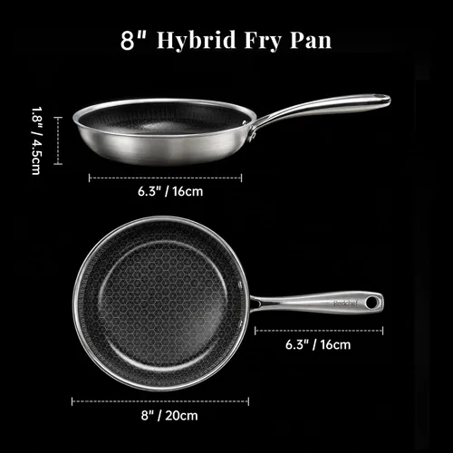 Vista 3 de Redchef Sartén antiadherente de cerámica híbrida de 8 pulgadas, sartén de panal, sartén de acero inoxidable, utensilios de cocina saludables