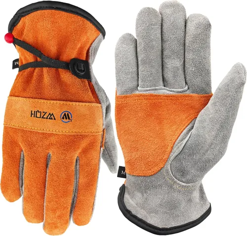 Vista 11 de Guantes de trabajo de cuero WZQH para hombres o mujeres. Guante XS para jardinería, soldadura Tig/Mig, construcción, motosierra, granja, rancho