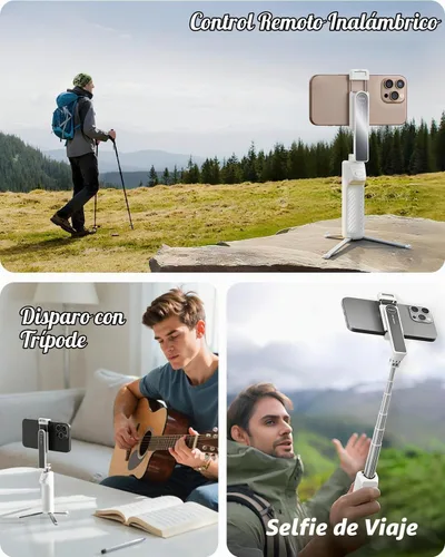 Vista 2 de Viozon Trípode inalámbrico de aleación de aluminio con control remoto desmontable, soporte de teléfono extensible ligero compatible con teléfonos