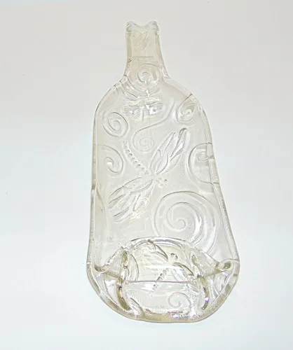 Vista 3 de Libélula en relieve poco profundo tazón o plato para servir botella de vino transparente