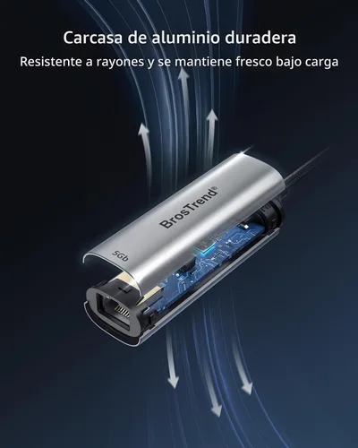 Vista 5 de BrosTrend Adaptador USB C a Ethernet de 5 Gb para Windows, MacOS iOS, Plug