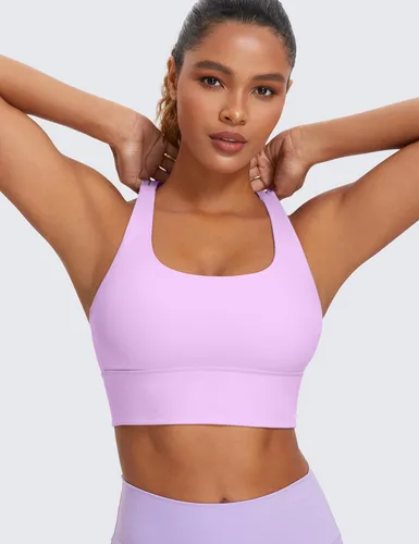 Vista 2 de CRZ YOGA Brasier deportivo con tirantes delgados para mujer, de impacto medio, con relleno cruzado y relleno para yoga