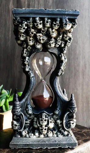 Vista 8 de Ebros Gift 7.5 pulgadas de alto gótico invertible pilar cementerio cráneo morphing cráneo calaveras arena temporizador figura macabra osario