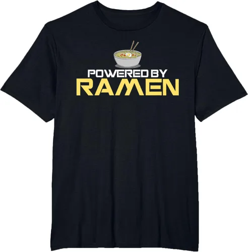 Vista 72 de Camiseta de fideos de anime japoneses Powered By Ramen, Negro, S