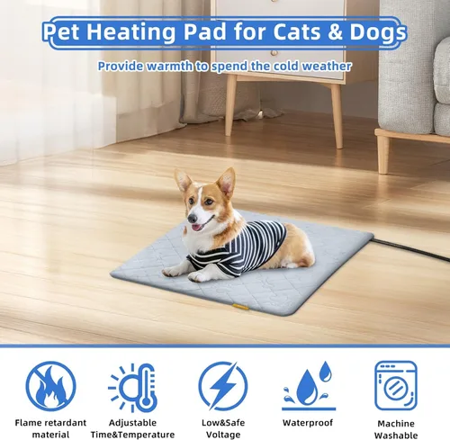 Vista 6 de Almohadilla térmica para mascotas para gatos y perros, cama eléctrica con calefacción, tapete calentador impermeable para interiores y exteriores