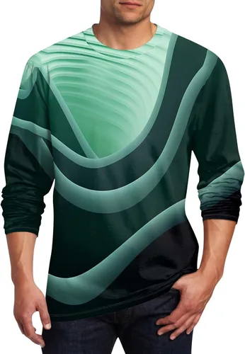 Vista 25 de Camisetas de verano para hombre, de manga larga, cuello redondo, casuales, básicas, atléticas, tallas S-4XL
